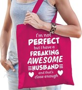 Freaking awesome husband / geweldige echtgenoot cadeau tas roze voor dames - kado tas / tasje / shopper