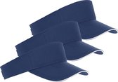 3x Navy blauwe/witte zonnekleppen petjes voor volwassenen - Katoenen donkerblauwe/witte zonnekleppen met klittenbandsluiting - Dames/heren