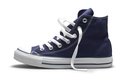 Donkerblauwe Converse All Star sneaker, hoge top, met witte veters, witte neus en zool.
