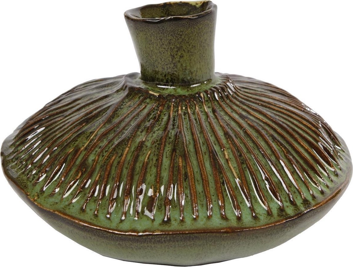 Vaas rond Fungus low S groen aardewerk 15x15x9cm
