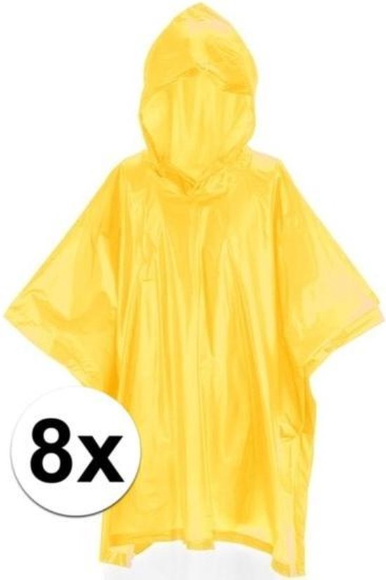 8x Kinder regen poncho geel - Regenponcho voor kinderen
