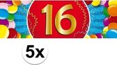 5x 16 Jaar leeftijd stickers 19 x 6 cm - 16 jaar verjaardag/jubileum versiering 5 stuks