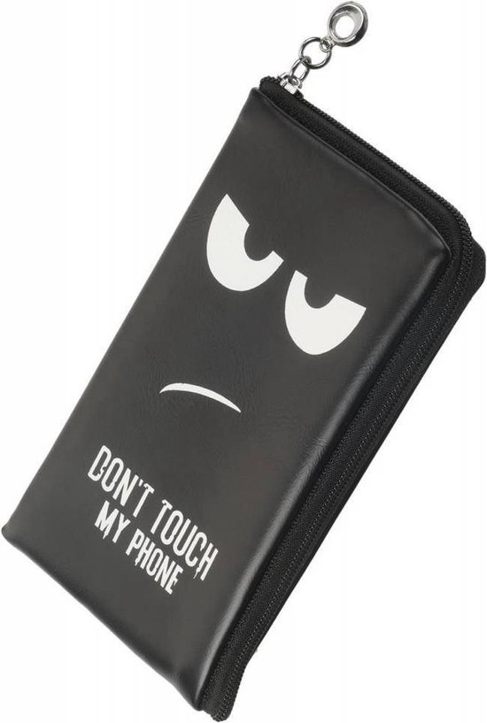 Zwart motief Don't Touch My Phone universeel portemonnee etui tasje cover