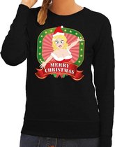 Foute kersttrui / sweater sexy kerstvrouw - zwart - Merry Christmas voor dames XS (34)