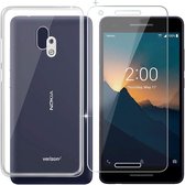 Nokia 2 Hoesje Transparant  TPU Siliconen Soft Case + 2X Tempered Glass Screenprotector