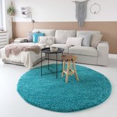 Hoogpolig vloerkleed shaggy Trend effen rond - turquoise 160 cm rond