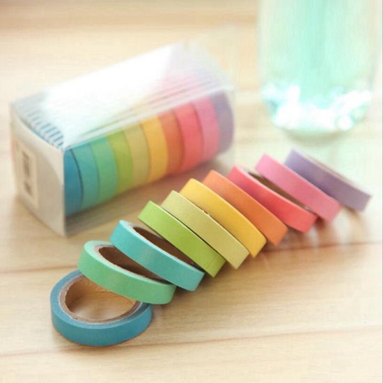 Bestuiven belangrijk Interpersoonlijk Washi Tape Set - Gekleurde Plakband / Masking Decoratie Papier Tape Plakband  - 10 Stuks | bol.com