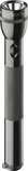 Zilverkleurige Maglite zaklamp met geribbelde grip en Maglite logo op de kop.