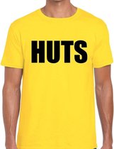 HUTS tekst t-shirt geel voor heren - heren feest t-shirts XL