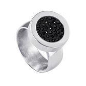 Quiges RVS Schroefsysteem Ring Zilverkleurig Glans 18mm met Verwisselbare Zirkonia Zwart 12mm Mini Munt