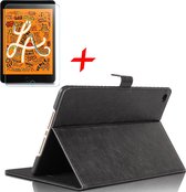 Hoes + Screenprotector geschikt voor iPad Mini (2019) - Smart Book Case Lederen Hoesje - iCall - Zwart