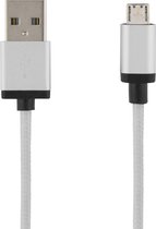 DELTACO MICRO-112F Micro-USB naar USB Kabel Gevlochten Nylon - 1 meter - Zilver