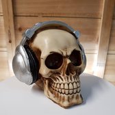 Decoratief beeld - Skull - Doodshoofd - DJ hoofdtelefoon - 15 x 13 cm