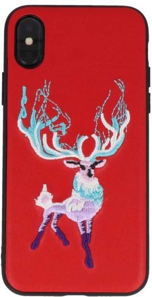 Rood Borduurwerk Hert TPU Back Cover Hoesje voor iPhone X