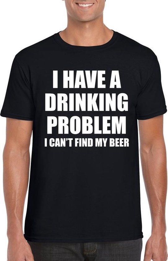 Drinking problem beer tekst t-shirt zwart heren M