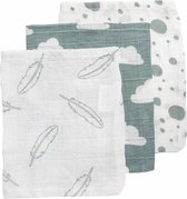 Meyco 3-pack hydrofiele washandjes - Feather-Clouds-Dots - stone green/wit