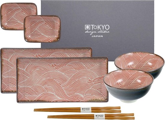 Tokyo Design Studio Seigaiha Red Sushi Servies (8-delig) | bol.com