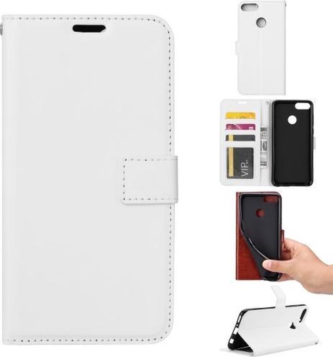 Étui Portefeuille Avec Fenêtre Pour Huawei Y6 Pro 2017 (TIT-AL00) - Rouge Et Or - Neuf, Anti-choc
