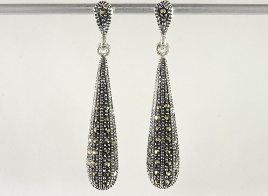 Lange zilveren oorstekers met marcasiet | bol.com