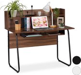 Relaxdays bureau - computertafel - open vakken - laptopbureau - vakken - kabeldoorvoer - Hout / zwart