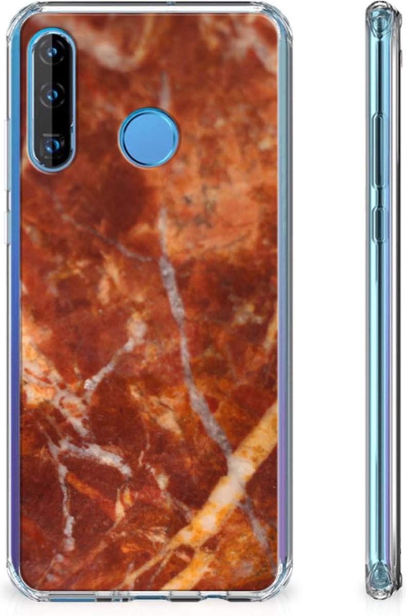 TPU Case Anti-Shock voor Huawei P30 Lite Anti-Shock Hoesje Marmer Bruin