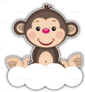 geboortebord bruin aapje op wolk 75 cm
