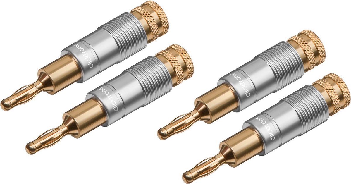 Clicktronic Banana Plug - 4 Stuks - Verguld - Schroefbaar - Full metal
