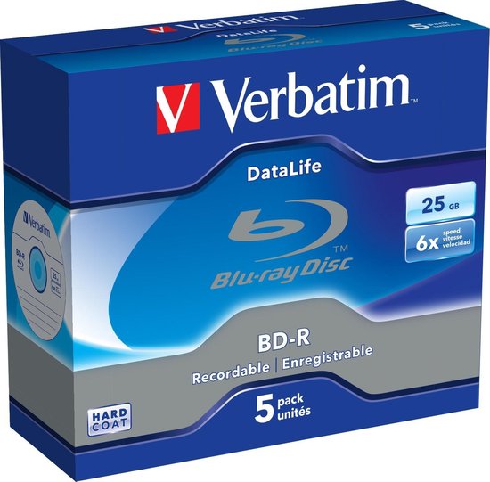 blank Blu-Ray VERBATIM BD-R 25GB 1-6x JC 5