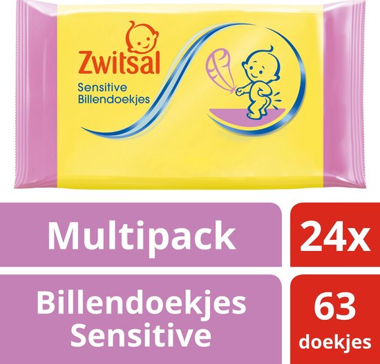 Zwitsal Billendoekjes Sensitive 24 x 63 stuks - Baby Voordeelverpakking |