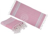 Fouta Hamamdoek: 80x170cm - Sauna - Strand Handdoek - Wit, Roze