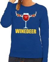 Foute kersttrui / sweater wijntje Winedeer blauw voor dames - Kersttruien XS (34)