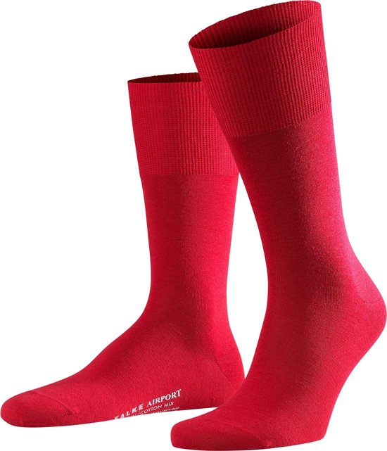 FALKE Airport warme ademende merinowol katoen sokken heren rood - Maat 47-48