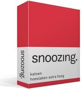 Snoozing - Katoen - Extra Hoog - Hoeslaken - Lits-jumeaux - 200x200 cm - Rood