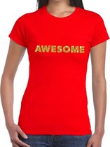 Awesome goud glitter tekst t-shirt rood voor dames XXL