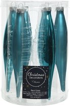 6x Turqupoise glazen pegels kerstballen 15 cm - Glans/mat - Kerstboomversiering ijspegels turquoise