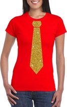 Rood fun t-shirt met stropdas in glitter goud dames XL