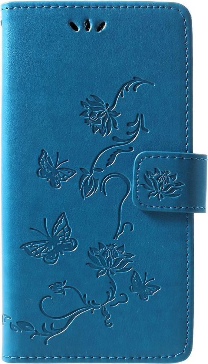 Bloemen & Vlinders Book Case - Geschikt voor Huawei P30 Lite Hoesje - Blauw