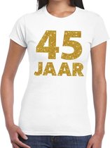 45 jaar goud glitter verjaardag/jubileum kado shirt wit dames S