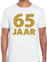 65 jaar goud glitter verjaardag/jubileum kado shirt wit heren L