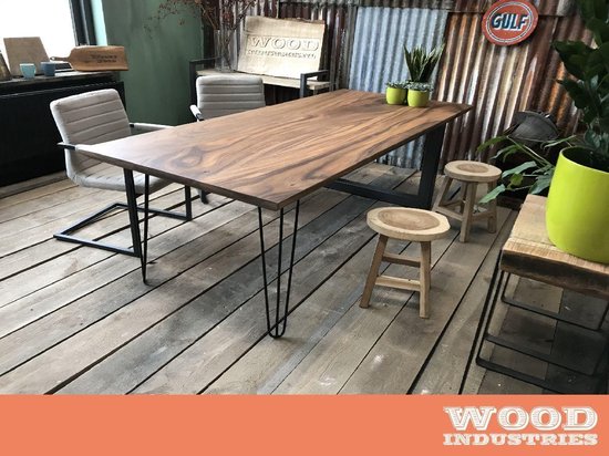 Kijker hoek planter Robuuste industriële houten tafel | bol.com