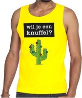 Wil je een Knuffel tekst tanktop / mouwloos shirt geel heren - heren singlet Wil je een Knuffel? XXL