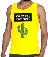 Wil je een Knuffel tekst tanktop / mouwloos shirt geel heren 2XL