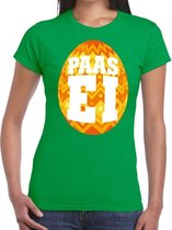 Groen Paas t-shirt met oranje paasei - Pasen shirt voor dames - Pasen kleding XL