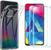Soft Back Cover Hoesje Geschikt voor: Samsung Galaxy A70 Transparant TPU Siliconen Soft Case + 2X Tempered Glass Screenprotector