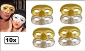10x Oogmasker Farfella goud/zilver - oog masker mardi grass venetie carnaval thema feest goud zilver