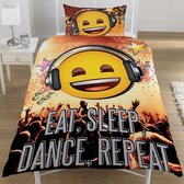 Emoji Eat Sleep Dance Repeat - Dekbedovertrek - Eenpersoons - 135 x 200 cm - Multi