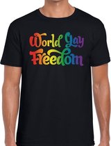 World gay freedom gaypride shirt zwart voor heren L