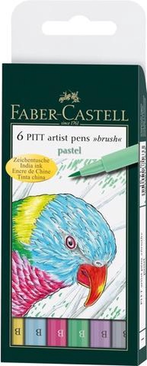 tekenstift Faber-Castell Pitt Artist Pen Brush etui a 6 stuks pastel FC-167163