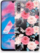 Back Cover Geschikt voor Samsung M30 TPU Siliconen Hoesje Butterfly Roses