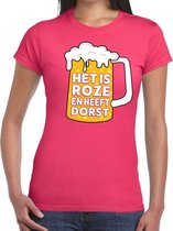 Roze Het is roze en heeft dorst t-shirt dames M